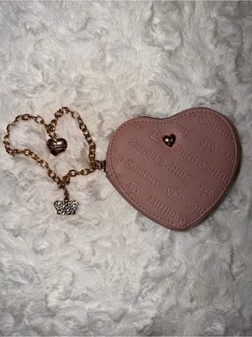 Juicy Couture Blush Pink Heart Coin Purse with Gold Charm Chain